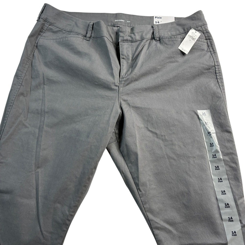 Old Navy Pixie Mid Rise Gray Twill Pants Women Size 14 New With Tags - Picture 10 of 16